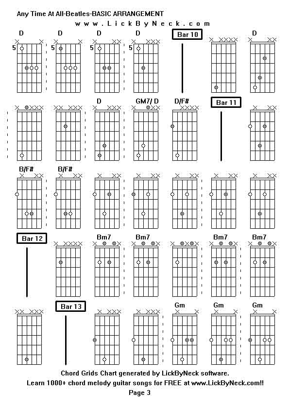 Chord Grids Chart of chord melody fingerstyle guitar song-Any Time At All-Beatles-BASIC ARRANGEMENT,generated by LickByNeck software.